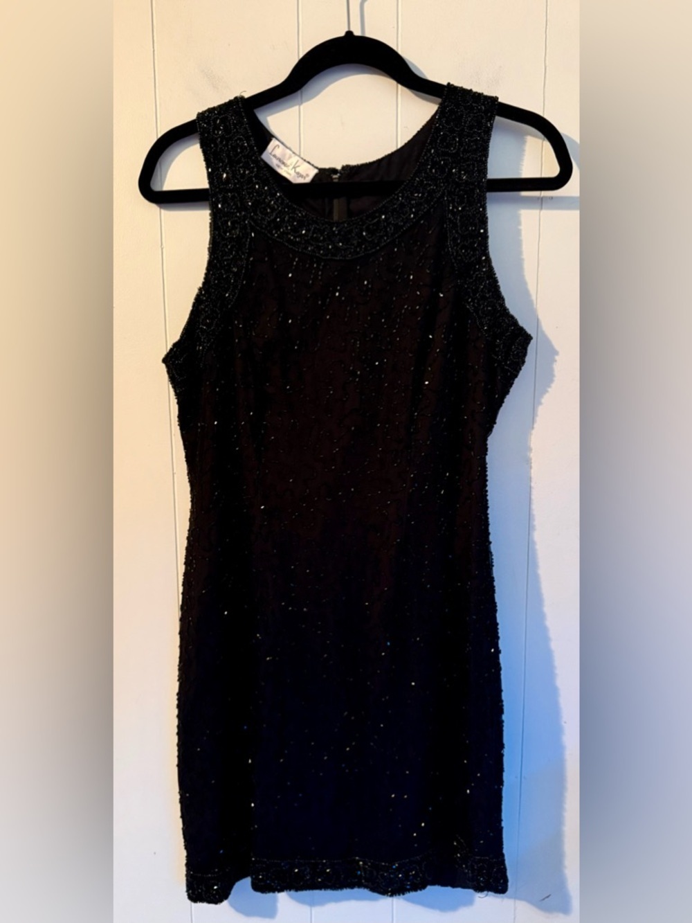 Vintage Beaded Laurence Kazar Black Shift Silk Dress, Size S